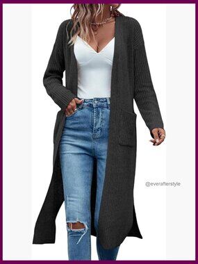 Long Cardigan Sweater Ribbed Knit Open Front Oversized Duster Coat with Pockets